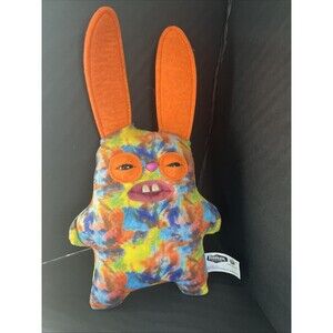 Fuggler Plush Budgie  Funny Ugly Monster Orange Rabbit Ears 2 Teeth Multicolored